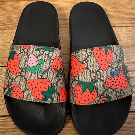 gucci strawberry slides size 10|Gucci slides women strawberry.